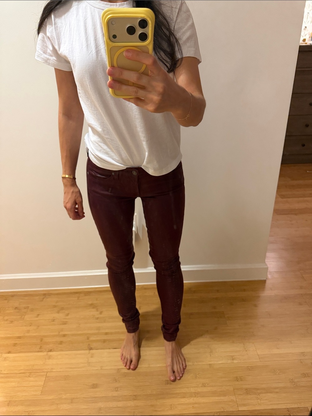 Leathery Maroon Skinny Jeans